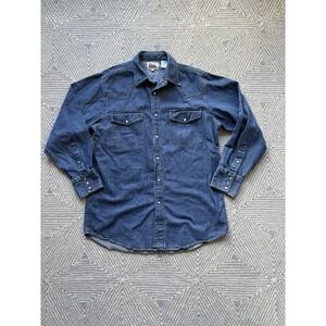 Ely Cattleman Long Sleeve Snap Button Denim Western Shirt - Blue - Large